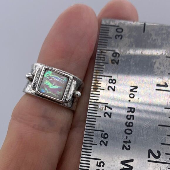 Ring, NWOT, chunky 925 sterling silver, fire opal, sz 6 or 7, brutalist, boho, - Picture 6 of 16